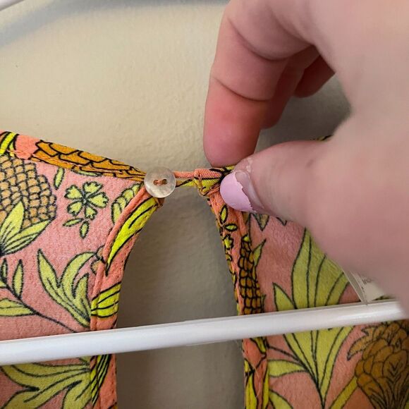 H&M Womens Neon Orange Pink Blouse 12 Floral Colorful High Low Summer Festival - Picture 7 of 7